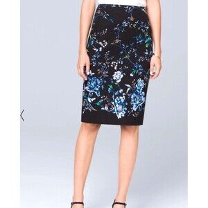 NWT WHBM Stretch Cotton Black Floral Pencil Skirt 6  Lined Zipper Slit Business